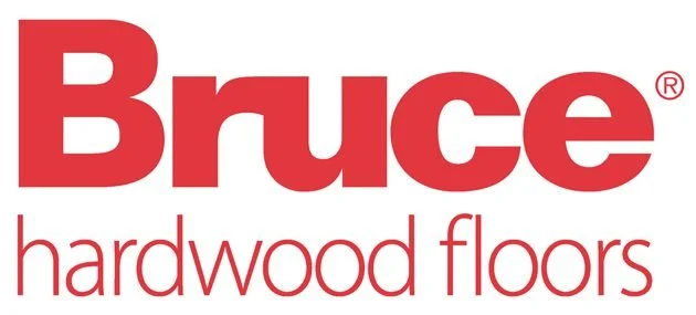 Logo for Bruce Hardwood Floors, with the company name in large red text and 'hardwood floors' in smaller red text below.