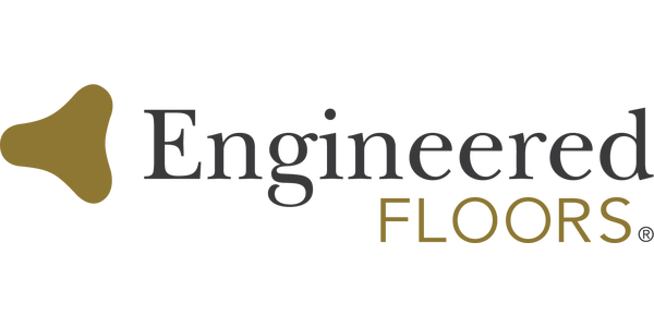 Logo for Engineered Floors featuring a stylized gold icon and black and gold text.