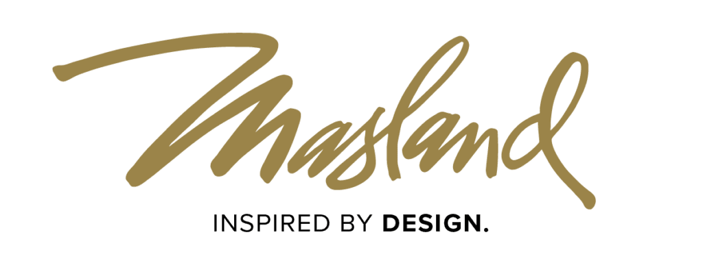 The logo for Mashland, with the word 'Mashland' in elegant, cursive gold text and 'Inspired by design' in smaller uppercase font underneath.