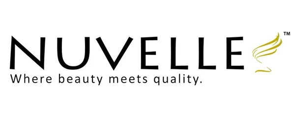 Nuvelle logo with the slogan 'Where beauty meets quality' and a stylized gold swish design.