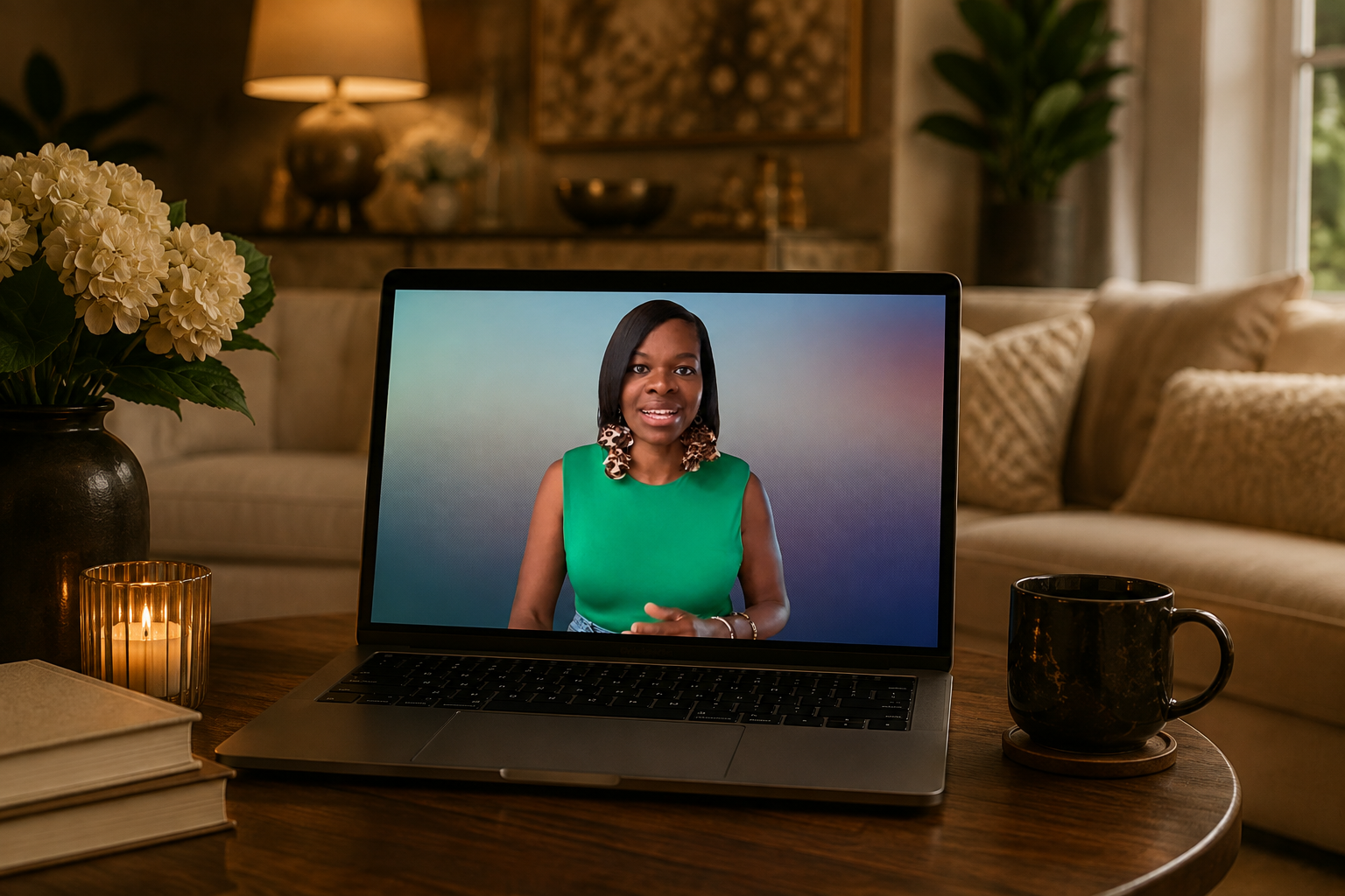 Nicole Inspired personal growth video displayed on a laptop.