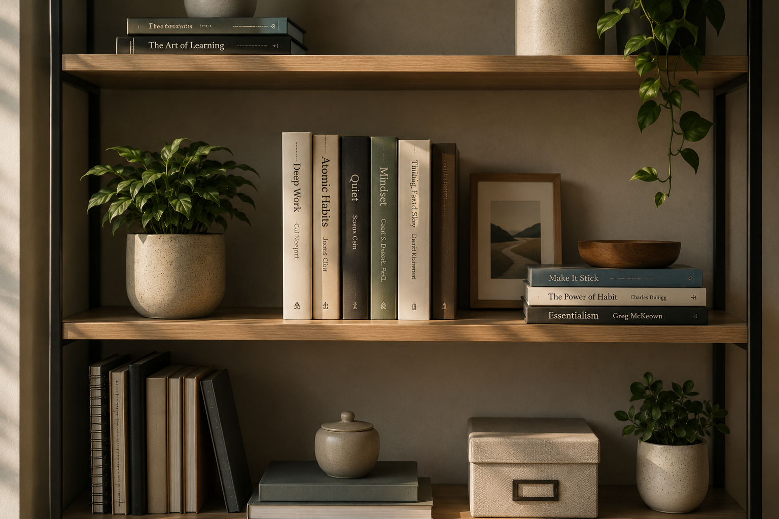 Bookshelf filled with educational and reference books.