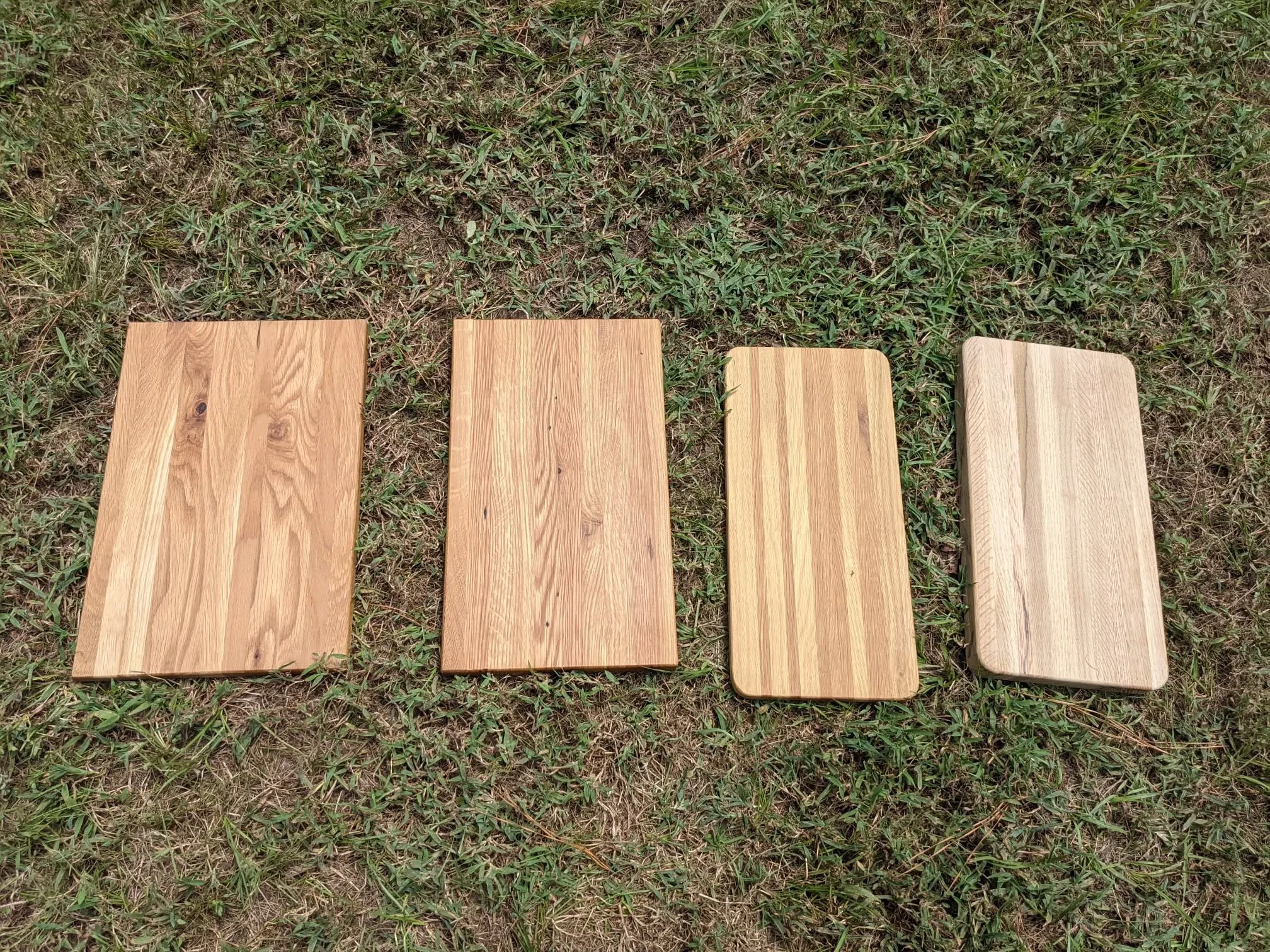 Selection of cutting boards made from red and white oak strips