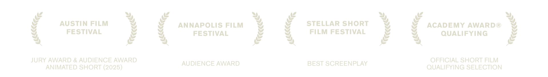 Awards laurels and text for film festival recognitions and categories for the short film Beyond Measure