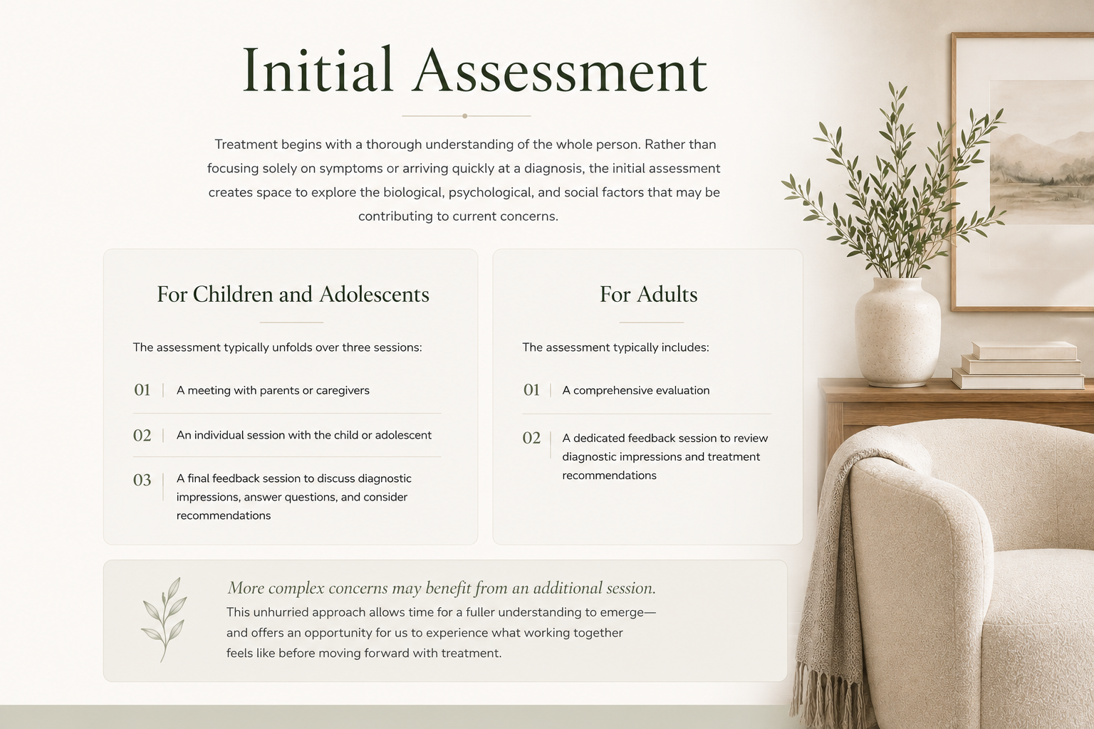 Initial Assessment with information on evaluation processes for children, adolescents, and adults, with child, adolescent and adult psychiatrist, Alexandra Ngo, MD, MPH.