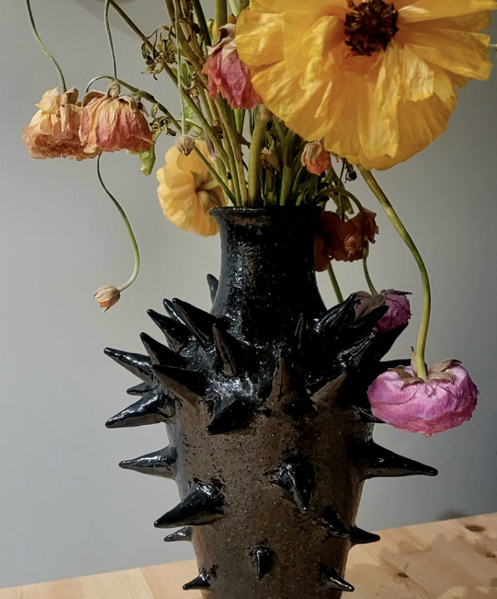 handmade ceramic vase made with coil building technique and black glaze