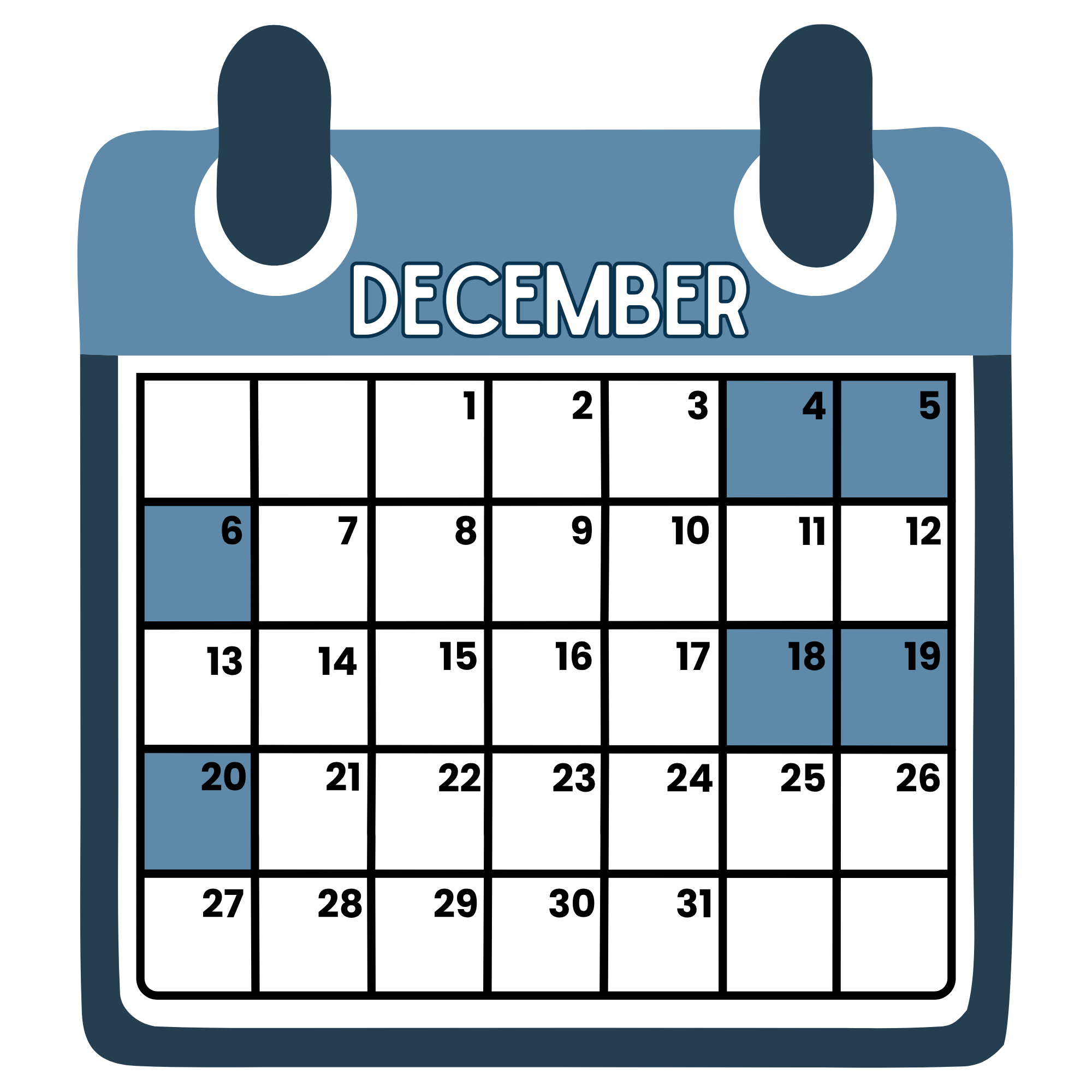 A graphic of a December 2026 calendar, highlighting the shopping dates: December 4th to 6th and December 18th to 20th