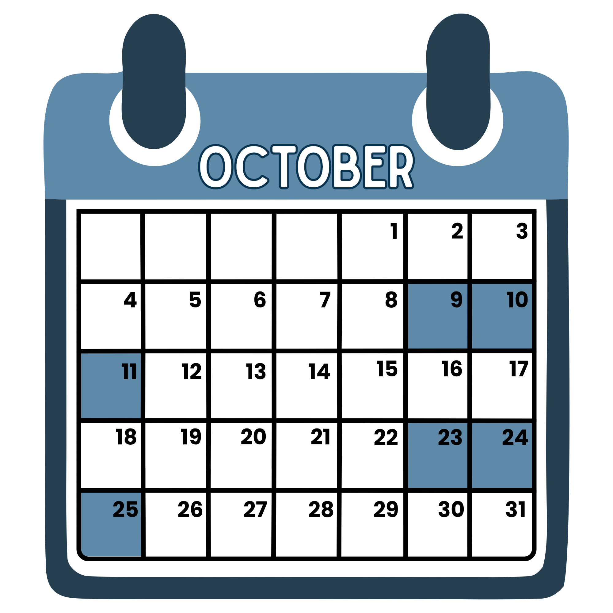A graphic of an October 2026 calendar, highlighting the shopping dates: October 9th to 11th and October 23rd to 25th.