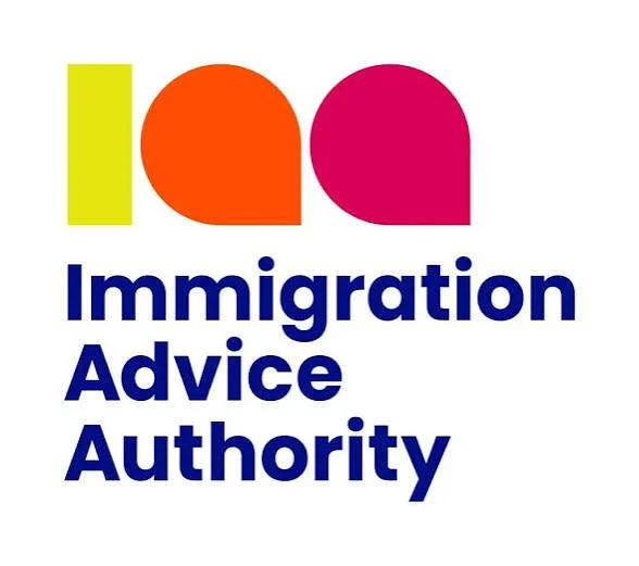 Logo of the Immigration Advice Authority with colorful abstract shapes and bold text.