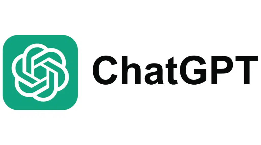 ChatGPT logo with a green square icon featuring a white geometric knot and the text 'ChatGPT' in black.