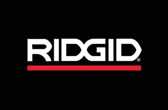 The RIDGID logo with white text and a red underline on a black background.
