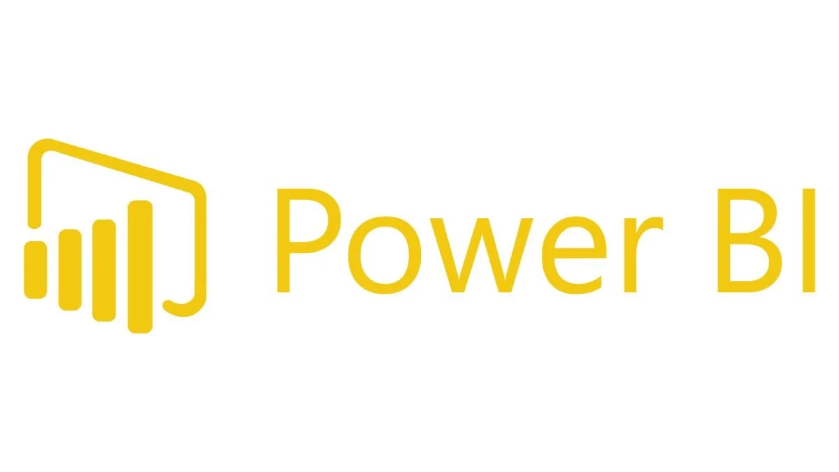 Power BI logo with yellow bar chart icon and yellow text on a white background.