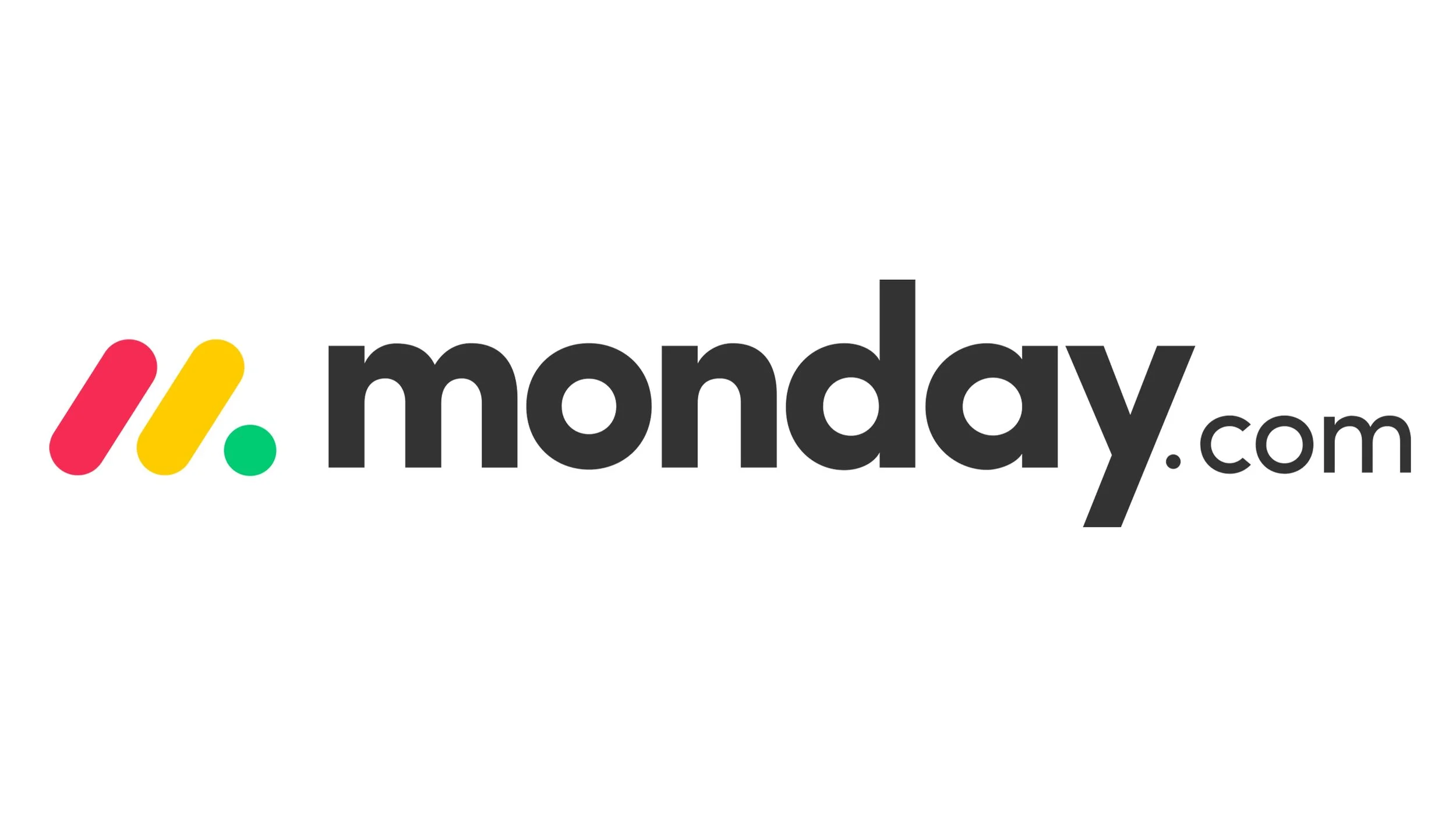 Logo of Monday.com with stylized red, yellow, and green dots and black text on a white background.