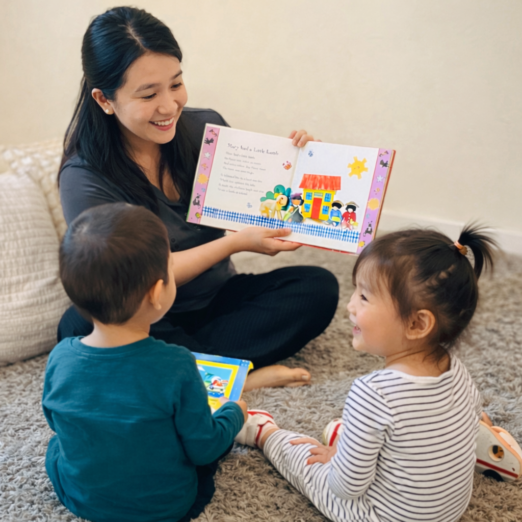 Educator reading with children at Kelvin Kindergarten