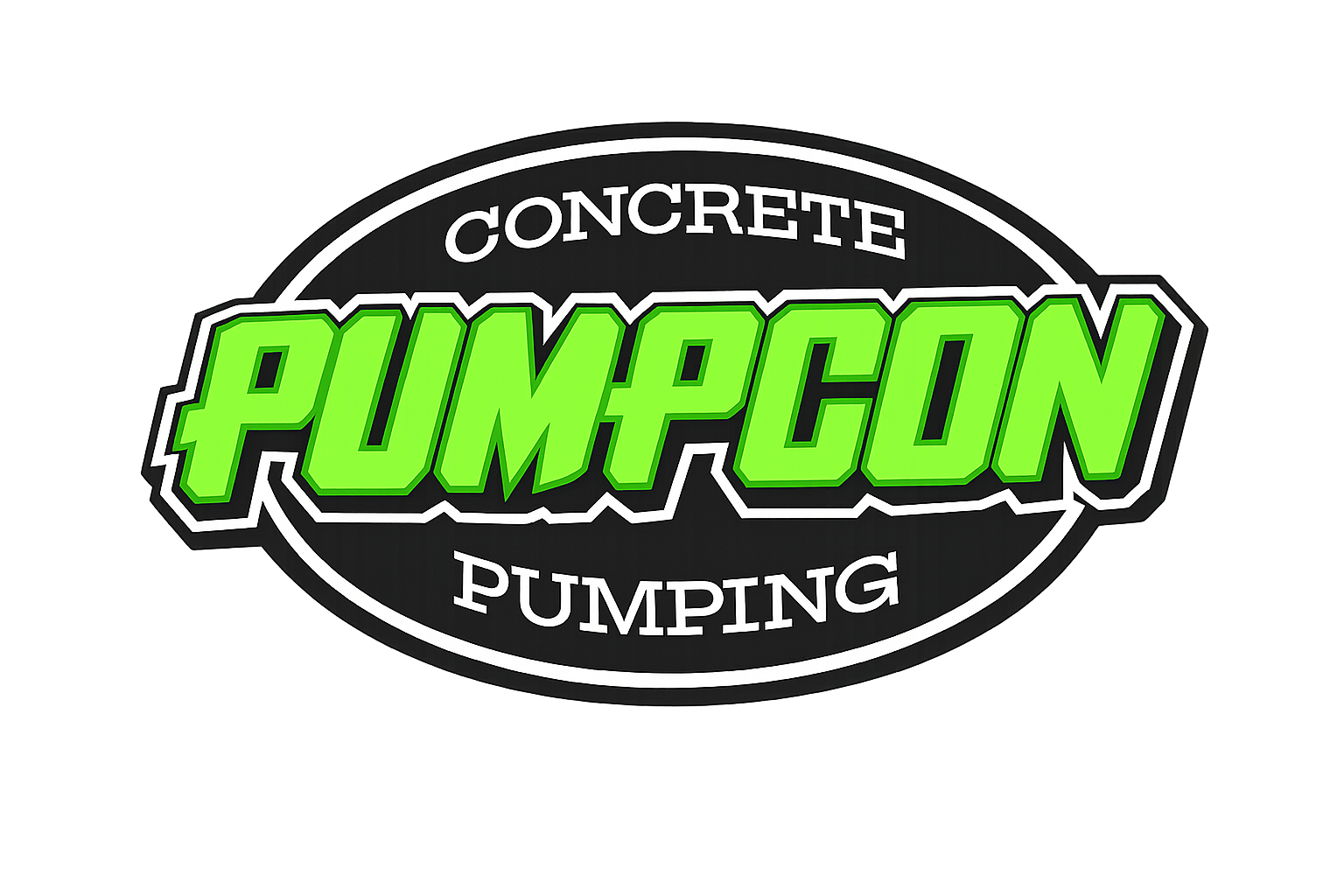 Logo for Concreate Pumpcon Pumping event with the words 'PumPCon' in large green letters, 'Concreate' above and 'Pumping' below in white text on a black background.