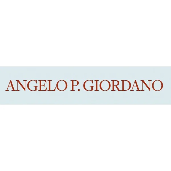 Text displaying the name 'Angel P. Giordano' in red font on a light blue background.