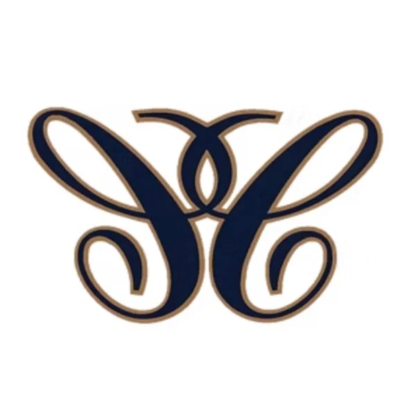 Stylized butterfly logo with dark blue and gold accents.