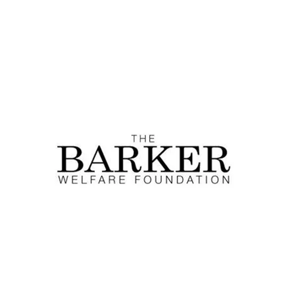 Logo for The Barker Welfare Foundation in black text on a white background.