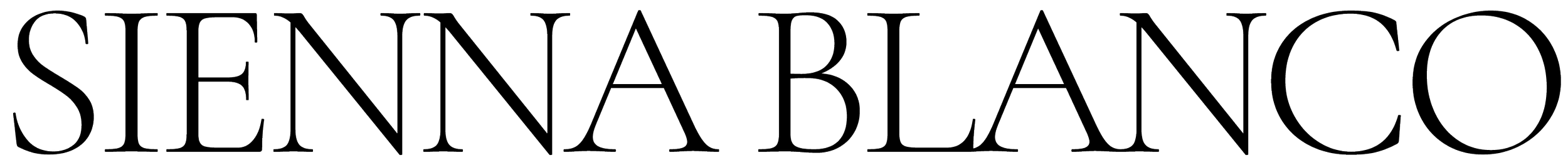 Text logo reading 'SIENNA BLANCO' in black outline font on transparent background.