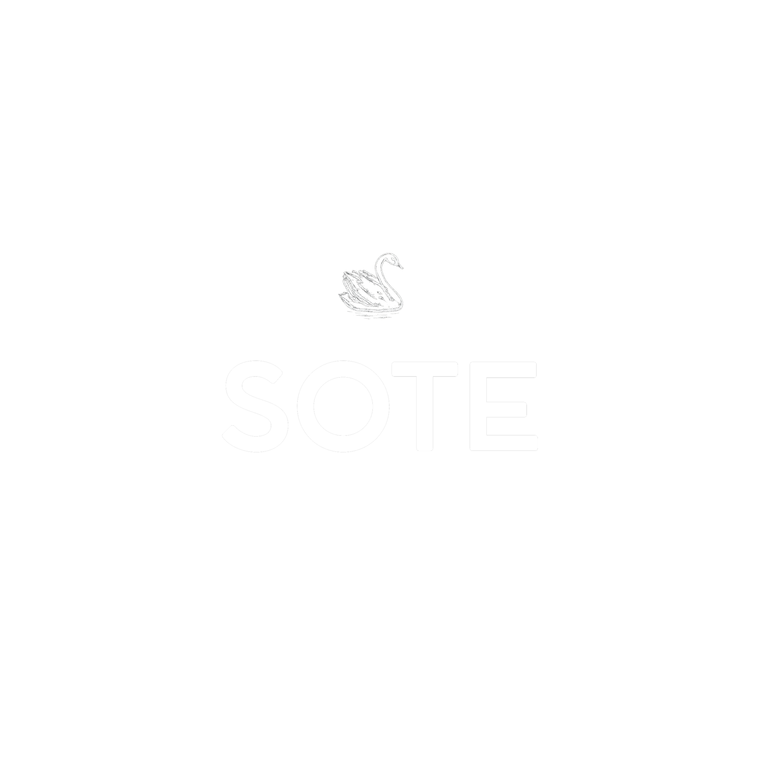 A black background with the word 'SOTE' in large white text and a small sketch of a swan above the text.