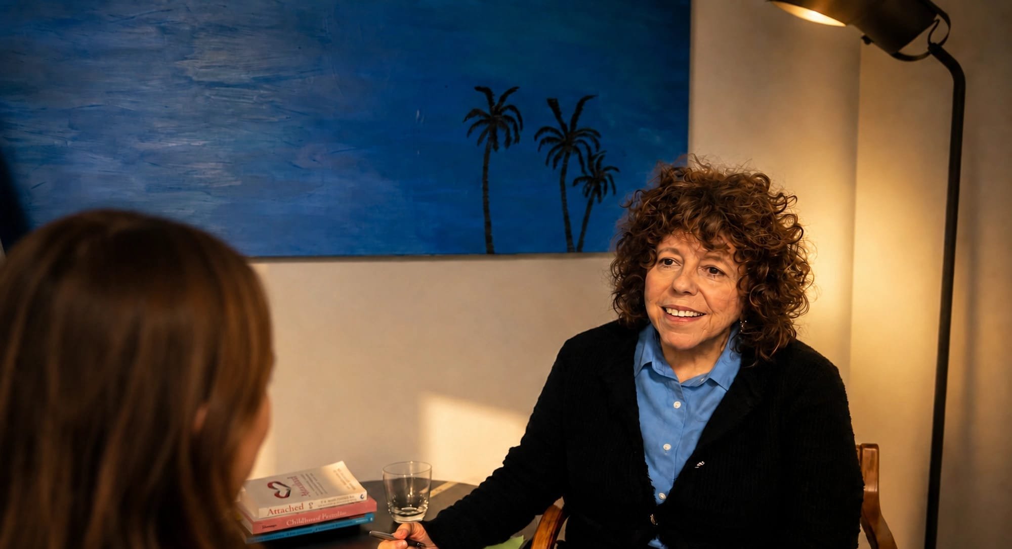 Psychologist Jasmine Sliger with a counselling client in her Sydney office.