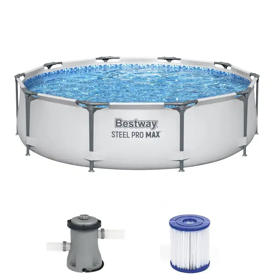 Bestway - 10' x 30" Steel Pro Frame Max Round Above Ground Swimming Pool with Pump - Gray