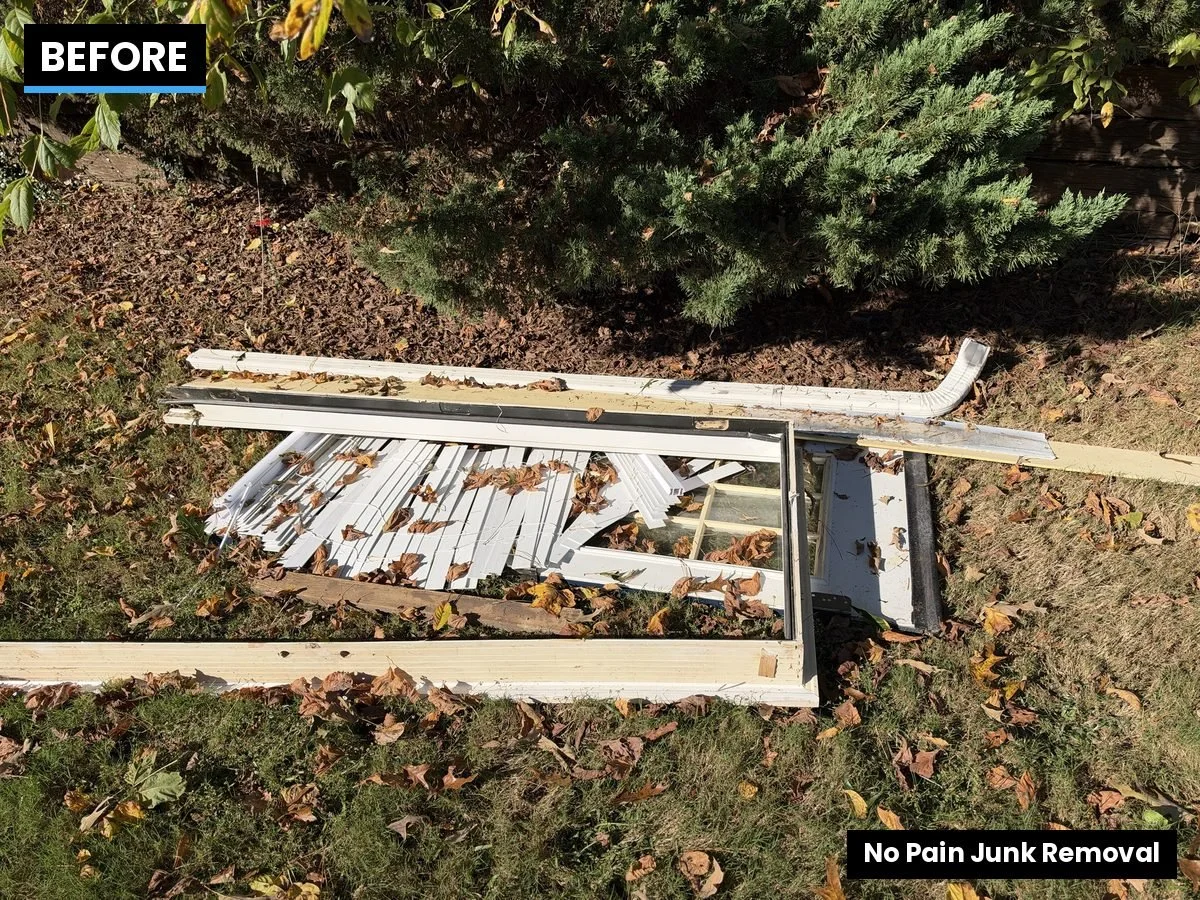 Old windows, blinds and gutter before junk removal in Lawrenceville, GA