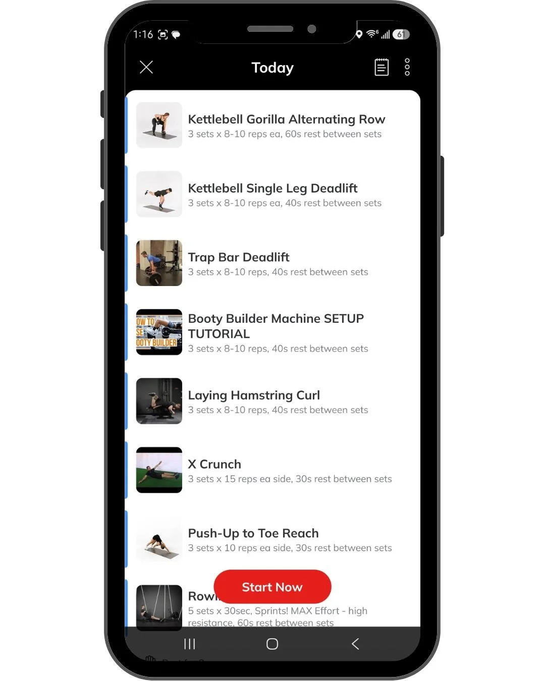 Assigned workouts and training sessions in the Hixon Fitness App