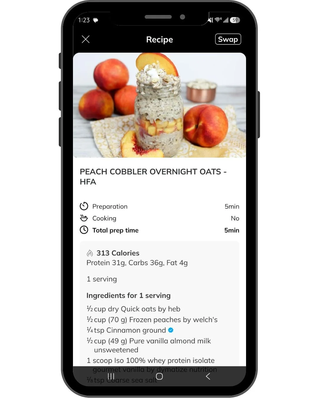 Healthy recipe library with over 1,000 meal options in the Hixon Fitness App