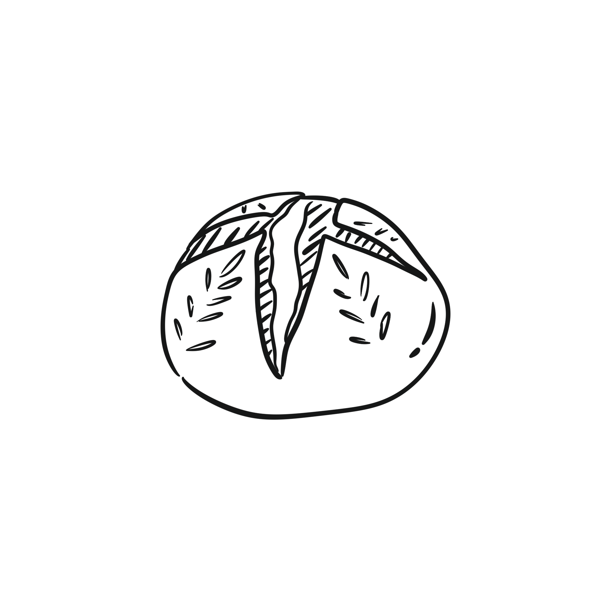 Line drawing of a loaf of bread with a leaf on top
