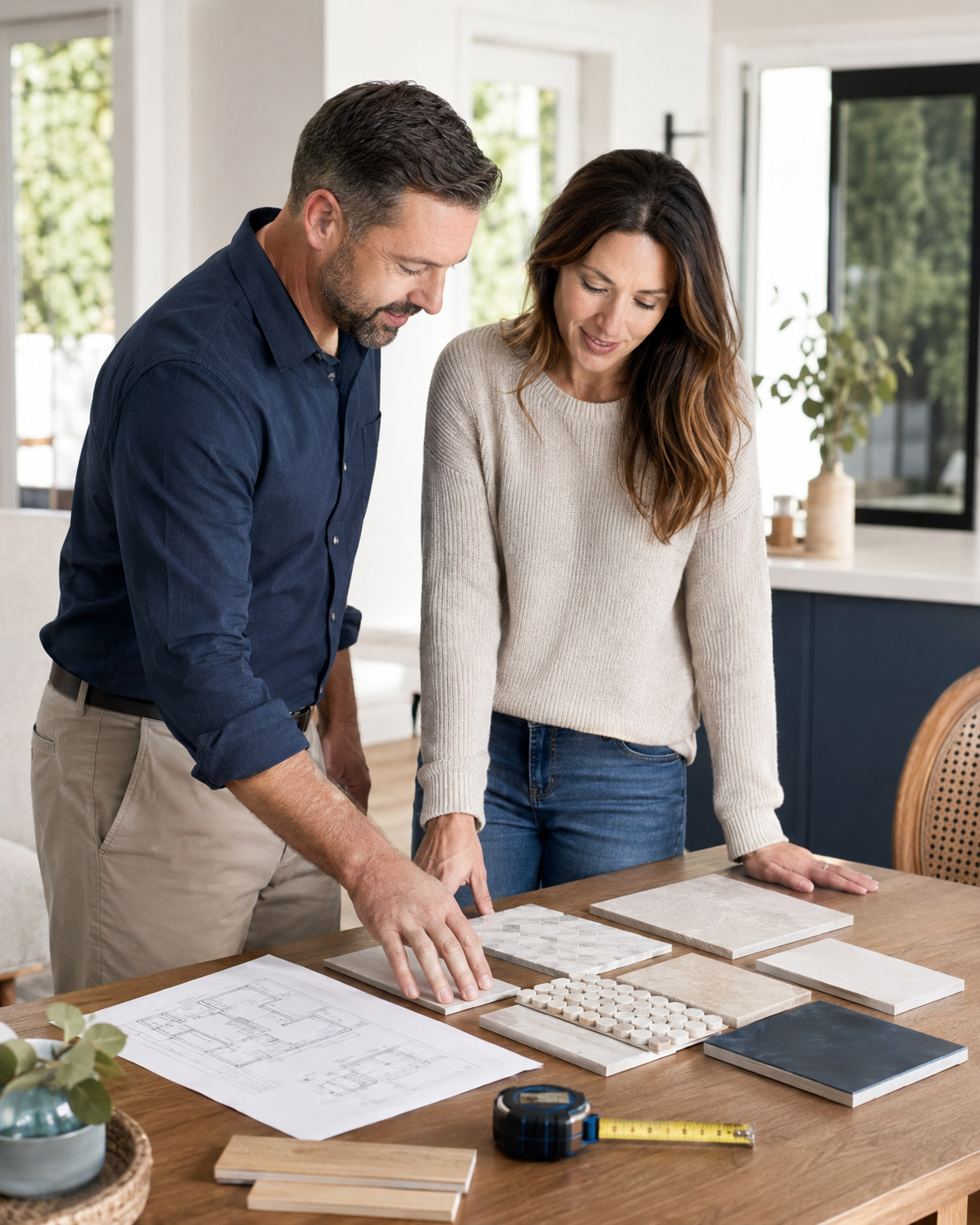 Contractor discussing a home improvement project with homeowners