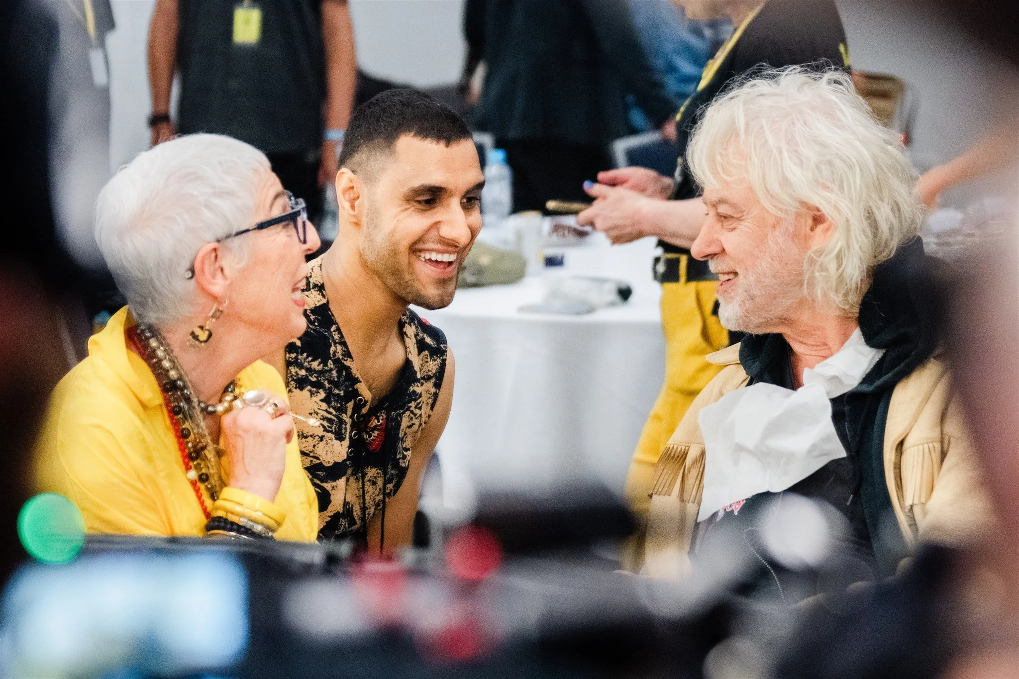 Emmanuel Kelly with Bob Geldof backstage before the OzHarvest charity concert.