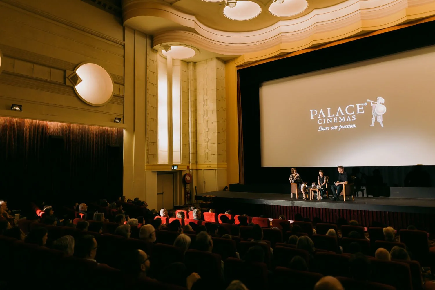 Q&A following a screening of Things Will Be Different at Palace Cinemas, with a panel of three people seated on stage before an audience.