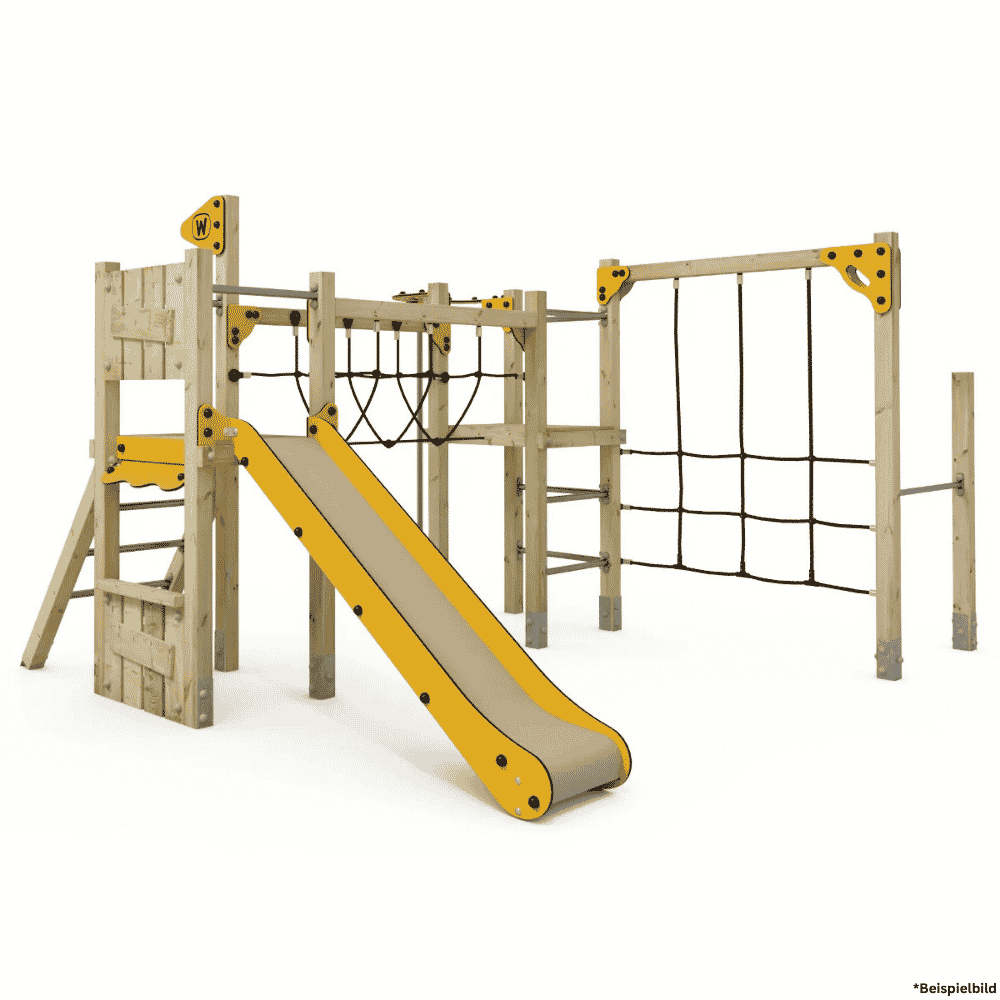 Klettergerüst mit Rutsche, Netzbrücke & Kletterelementen