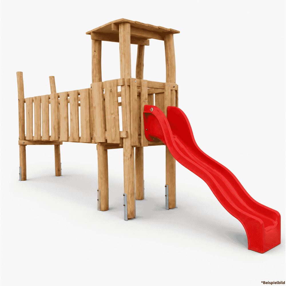 Robinienholz Spielturm mit roter Rutsche
