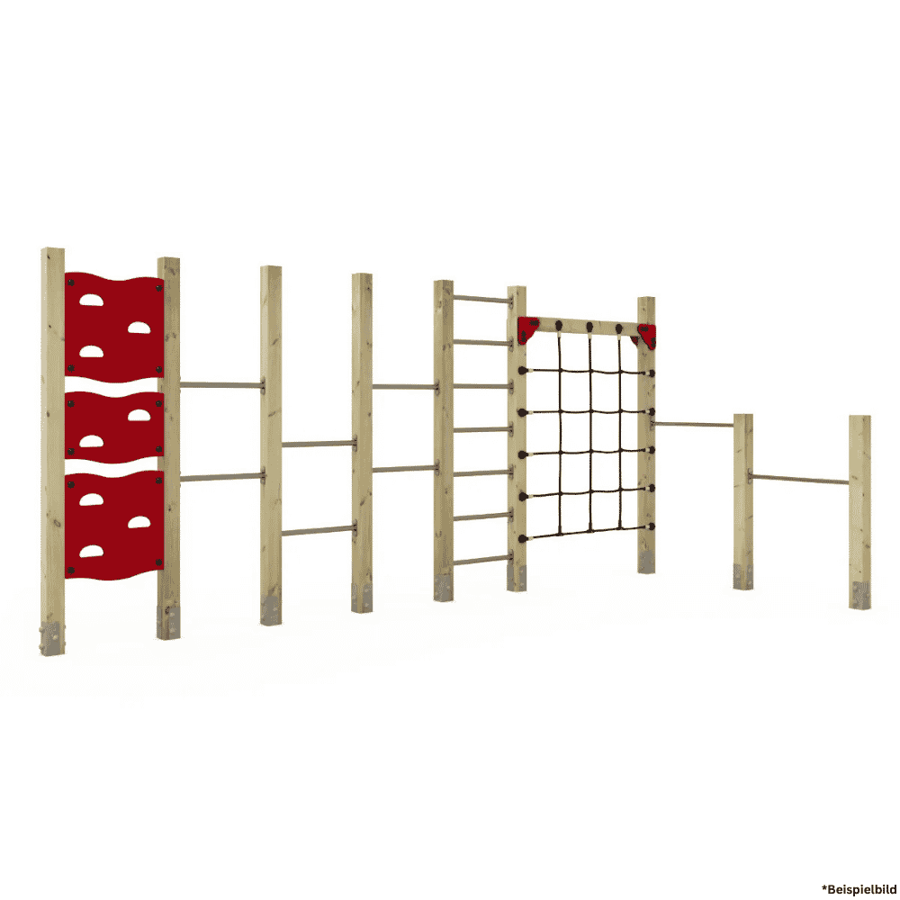 Parkour-Kletteranlage mit Netz, Kletterwand & Reckstangen