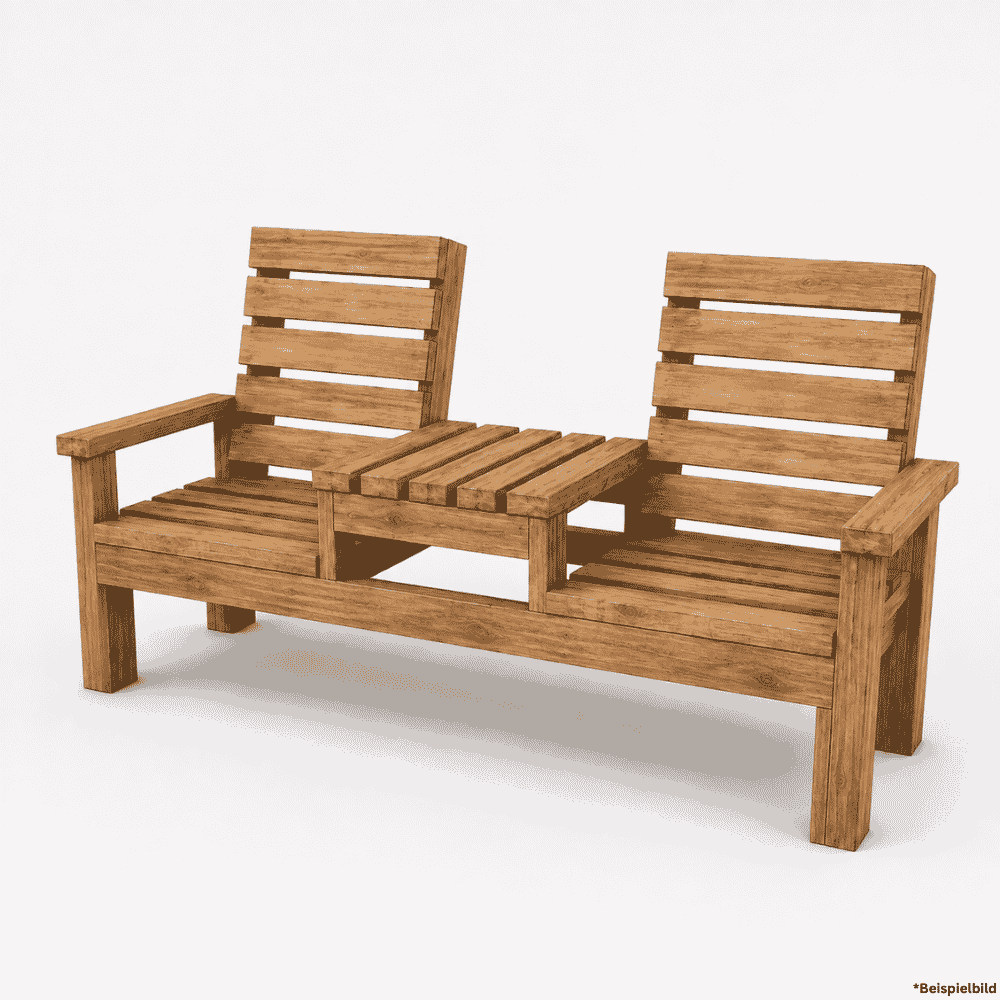 Doppelbank aus Holz mit integriertem Tisch