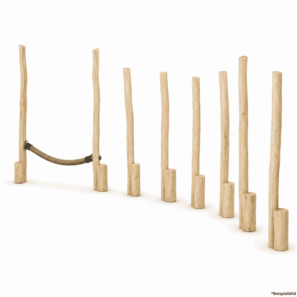 Balancierparcours aus Robinienholz mit Balancierseil