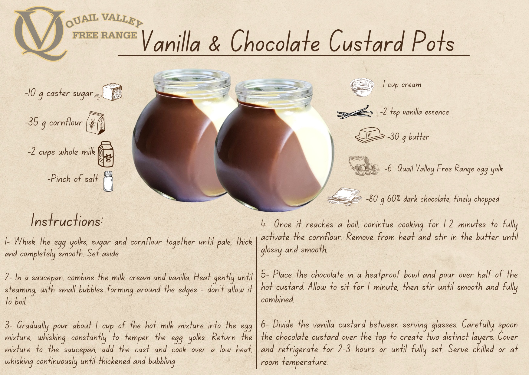 Vanilla & Chocolate Custard Pots - Recipe by Ewing Poultry