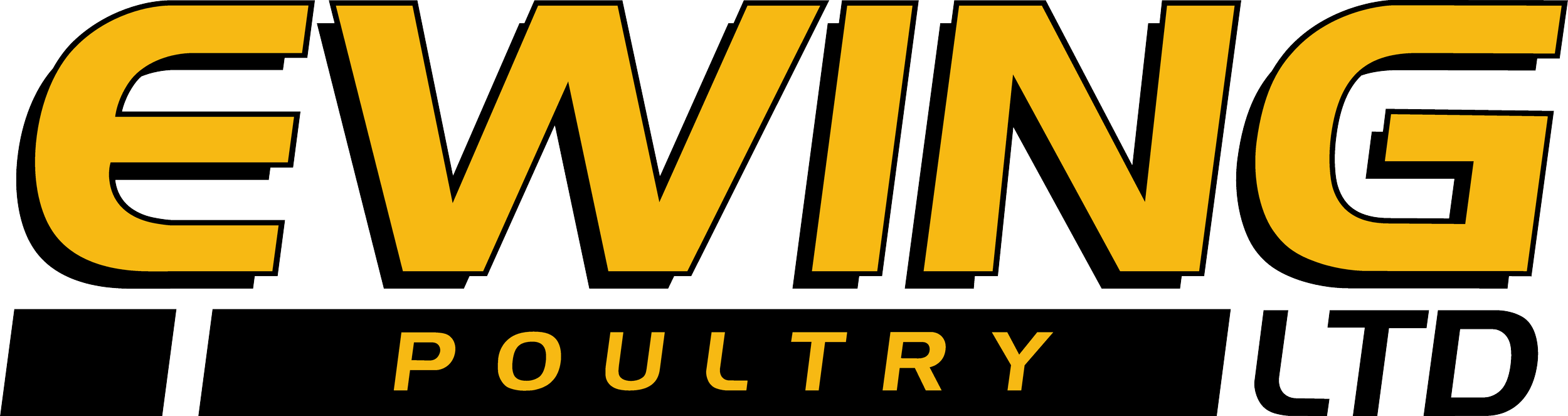 Logo of Ewing Poultry Ltd in bold yellow and black.