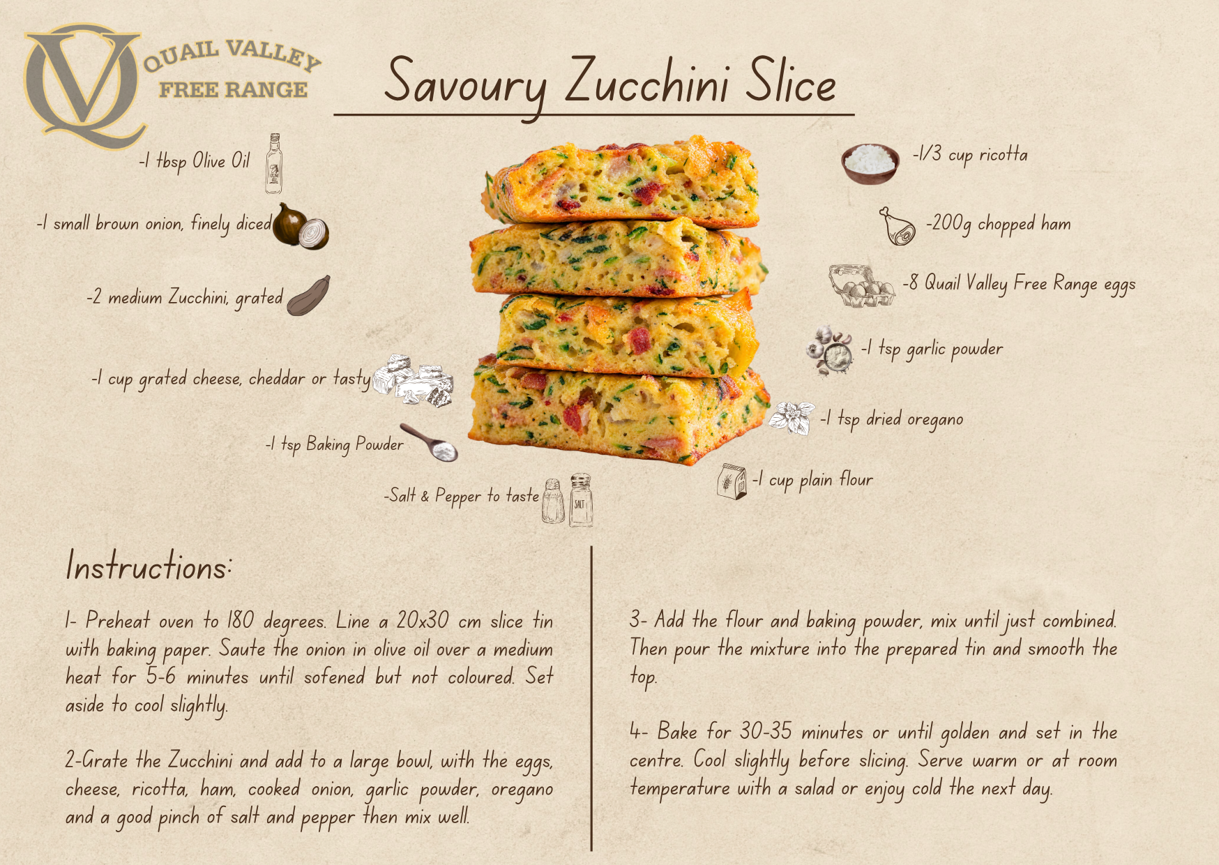 Savoury Zucchini Slice - Recipe by Ewing Poultry