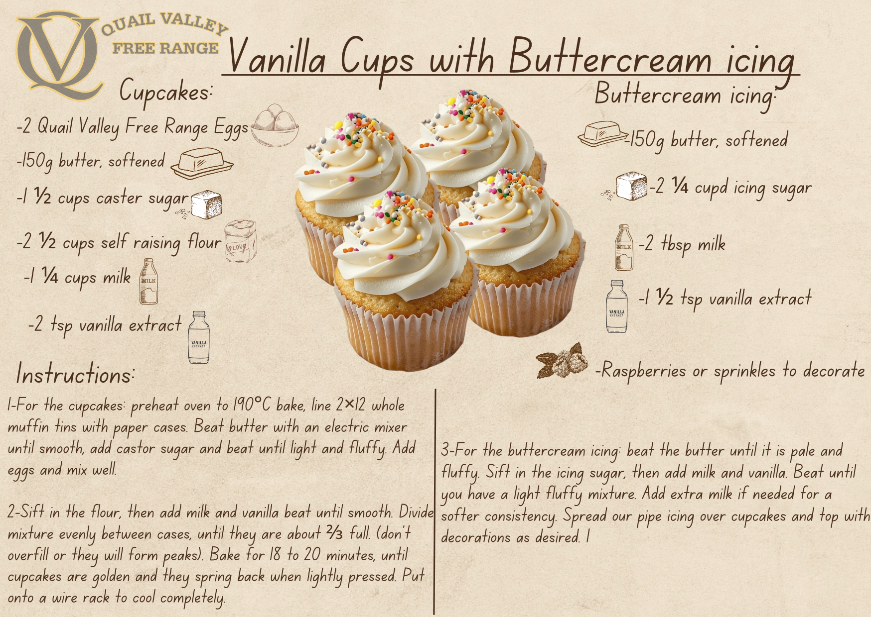 Vanilla Cups with Buttercream Icing - Recipe by Ewing Poultry