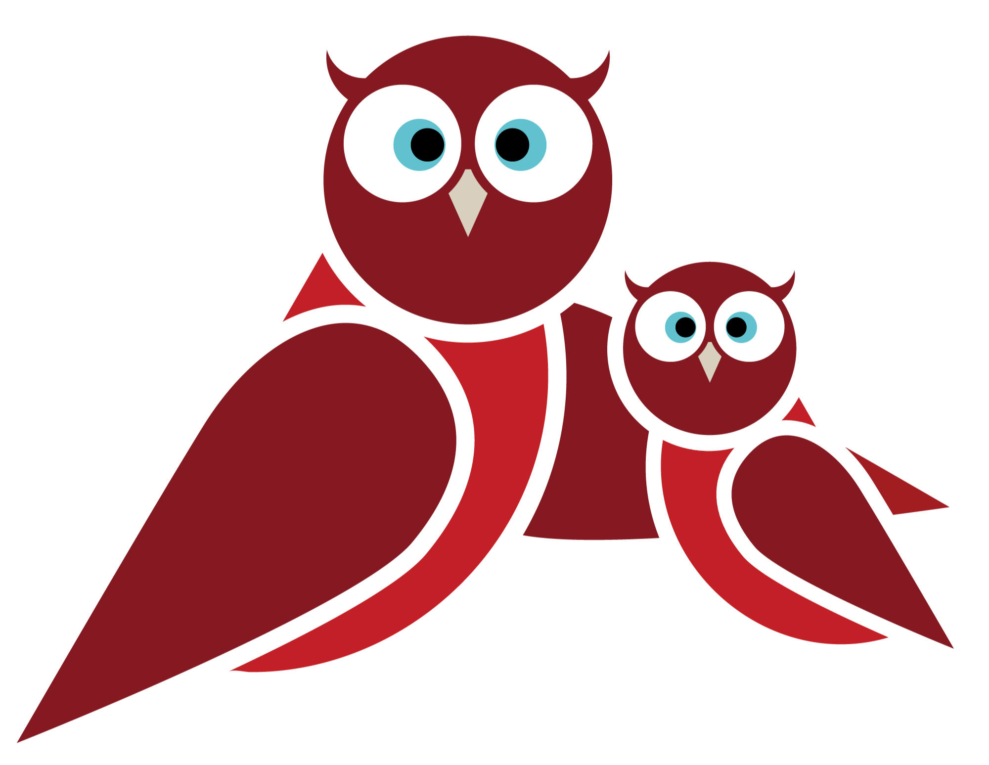 Illustration of an owl with large eyes, red feathers, and a beak from the Under Wing Direct Primary Care logo