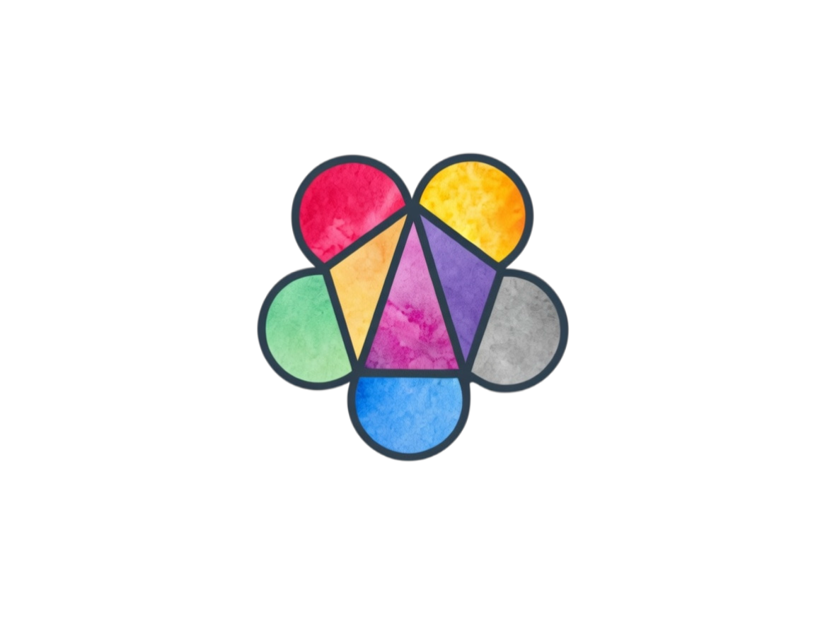 Color wheel with sections labeled: Red - Emotional Responses and Memories, Orange - Artistic and Creative Expression, Yellow - Optimism and Happiness, Green - Growth and Well-Being, Blue - Calm and Serenity, Gray - Practicality and Neutrality, Pink - Heart and Compassion.