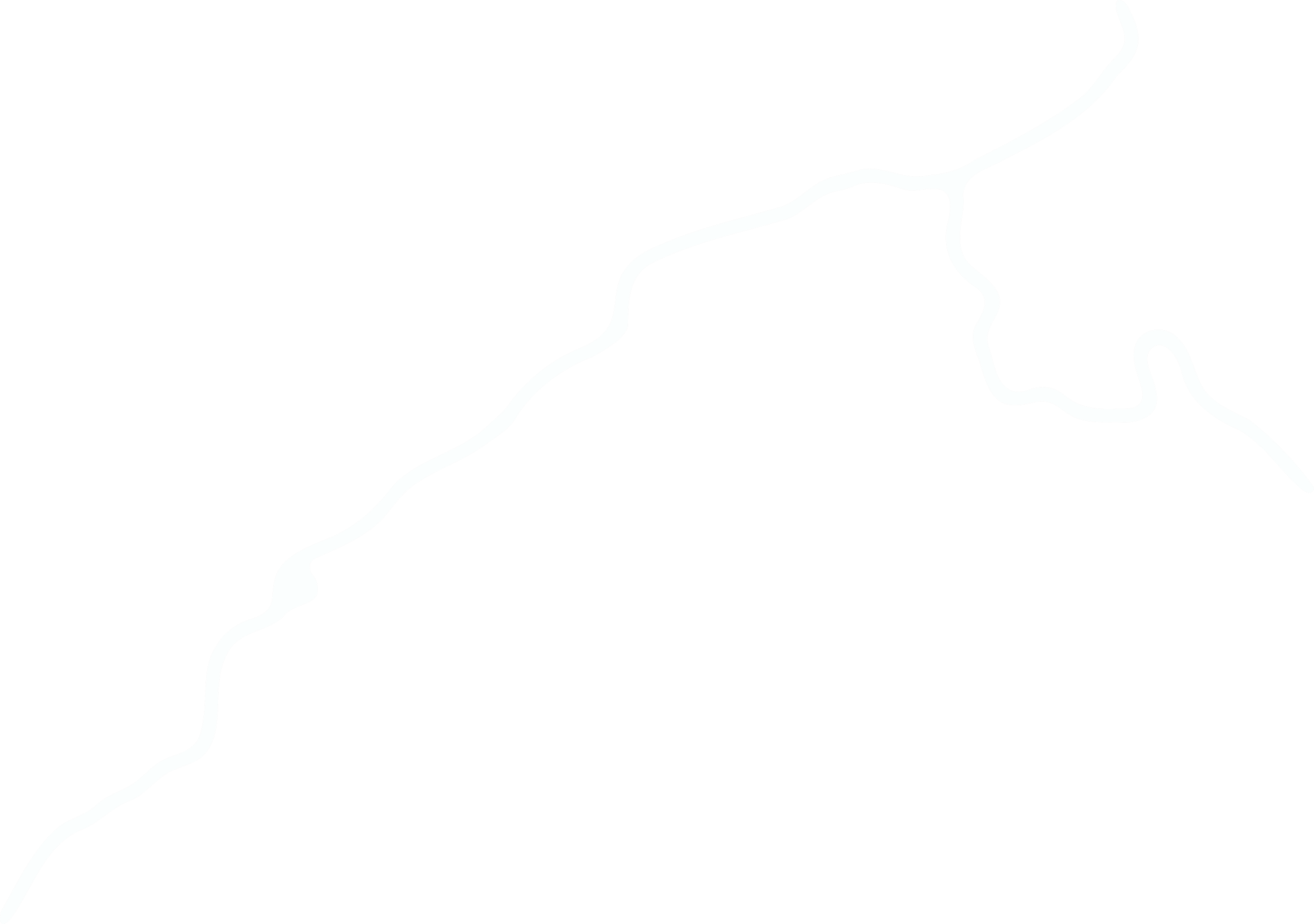 A map showing a winding light-colored road on a black background.