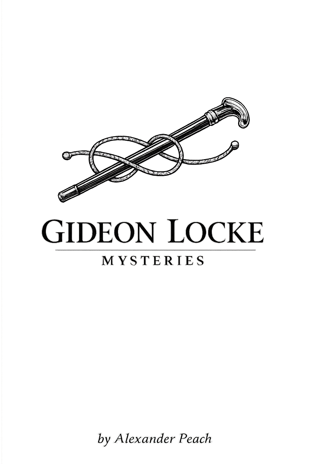 Book cover titled 'Gideon Locke Mysteries' by Alexander Peach, featuring an illustration of a sword and a snake intertwined, on a black background.