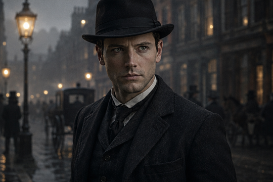 Portrait of Gideon Locke, founder of Locke & Vale Investigations and Victorian scientific investigator.