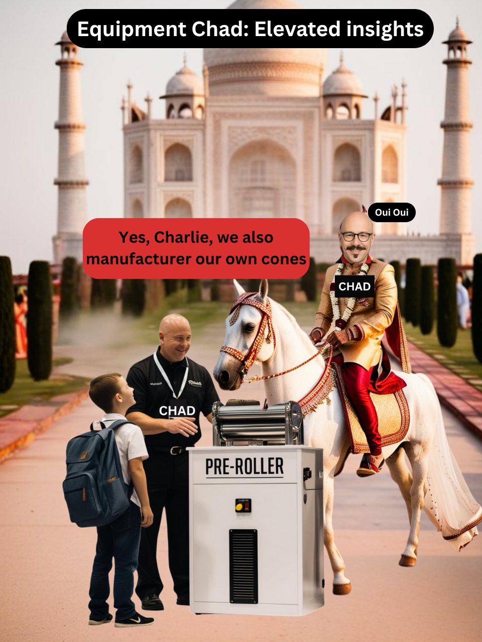 An Equipment Chad meme mocks a supplier’s claim to manufacture its own cones.