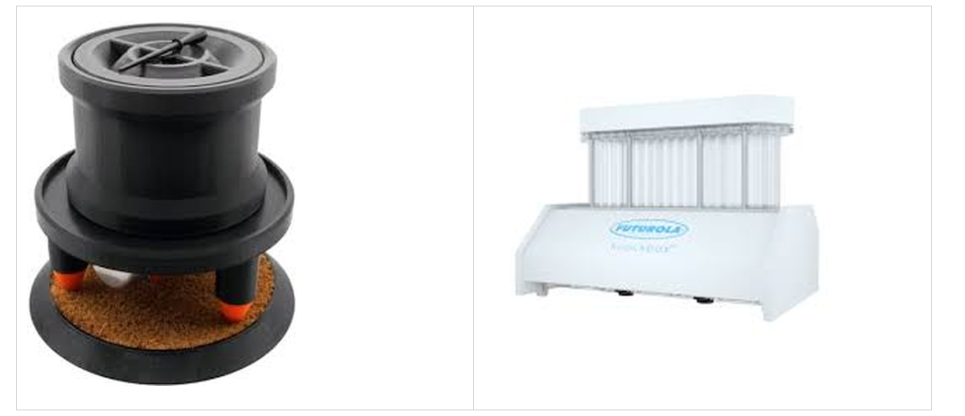 Two early preroll filling devices, including a Futurola cone tray and base.