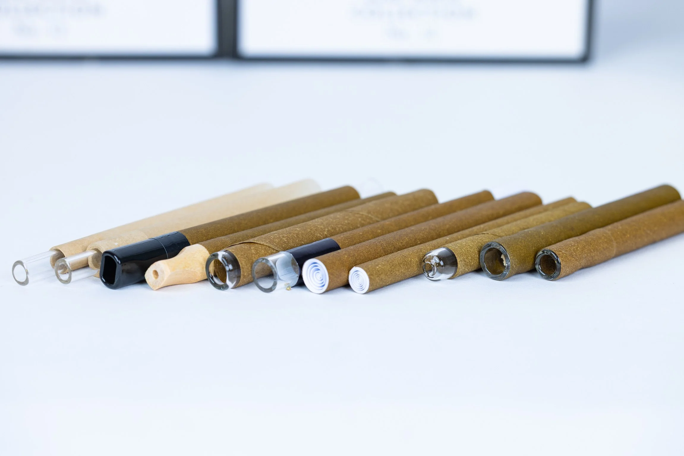 Hemp wrap blunt tubes with glass and specialty tips in multiple sizes and formats
